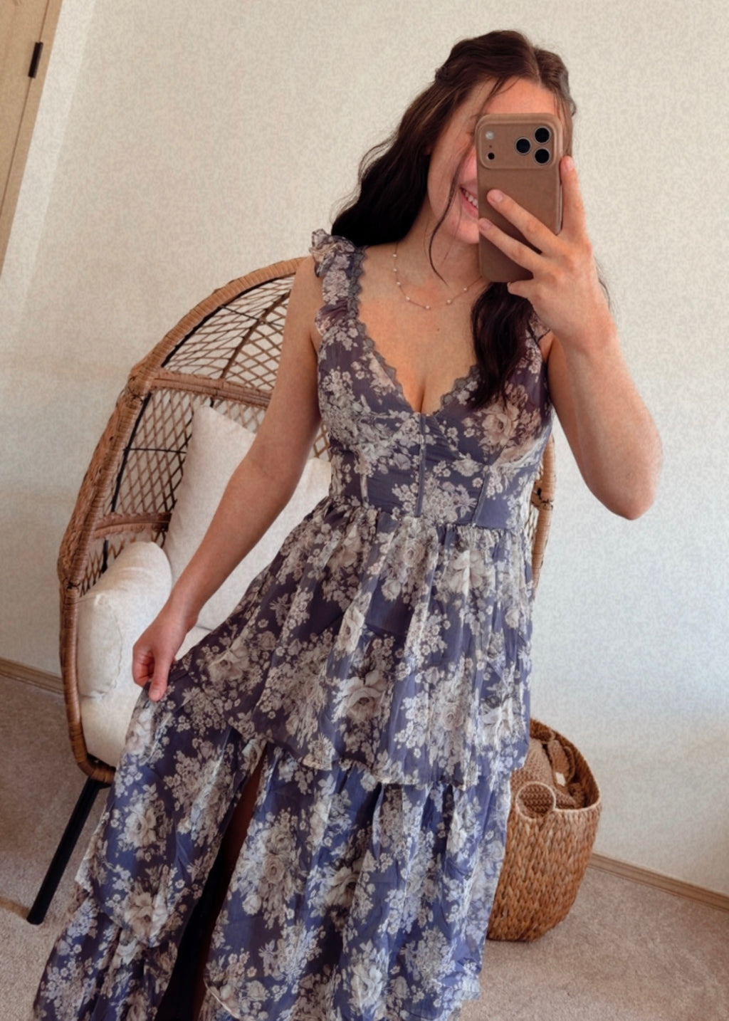 Navi Floral Tiered Dress