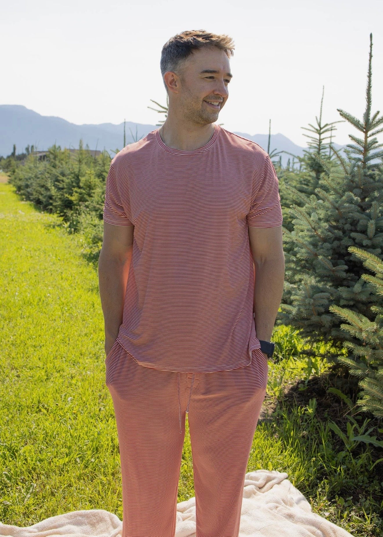 ✨PRE-ORDER | ETA 2 WEEKS✨ Bamboo Peppermint Stripe Ribbed Men’s Short Sleeve Pajamas