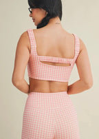 Pink Gingham Ruched Bra Top