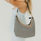 Iris Slouchy Woven Shoulder Bag - Black Checkered
