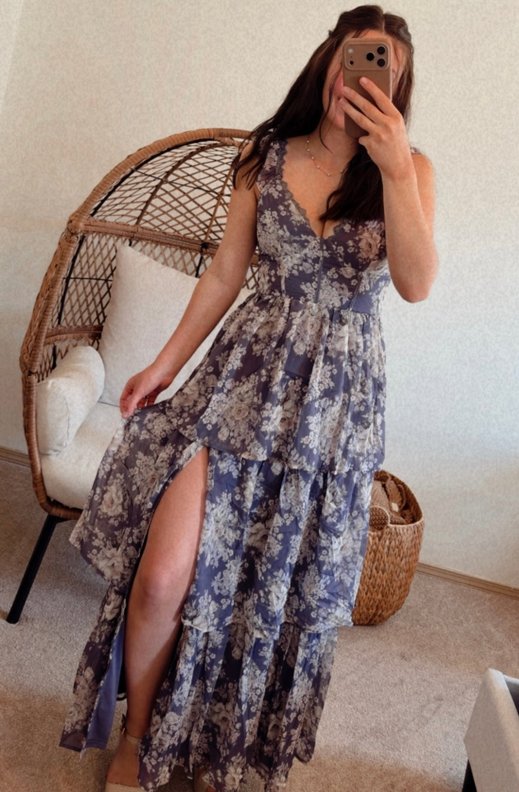 Navi Floral Tiered Dress