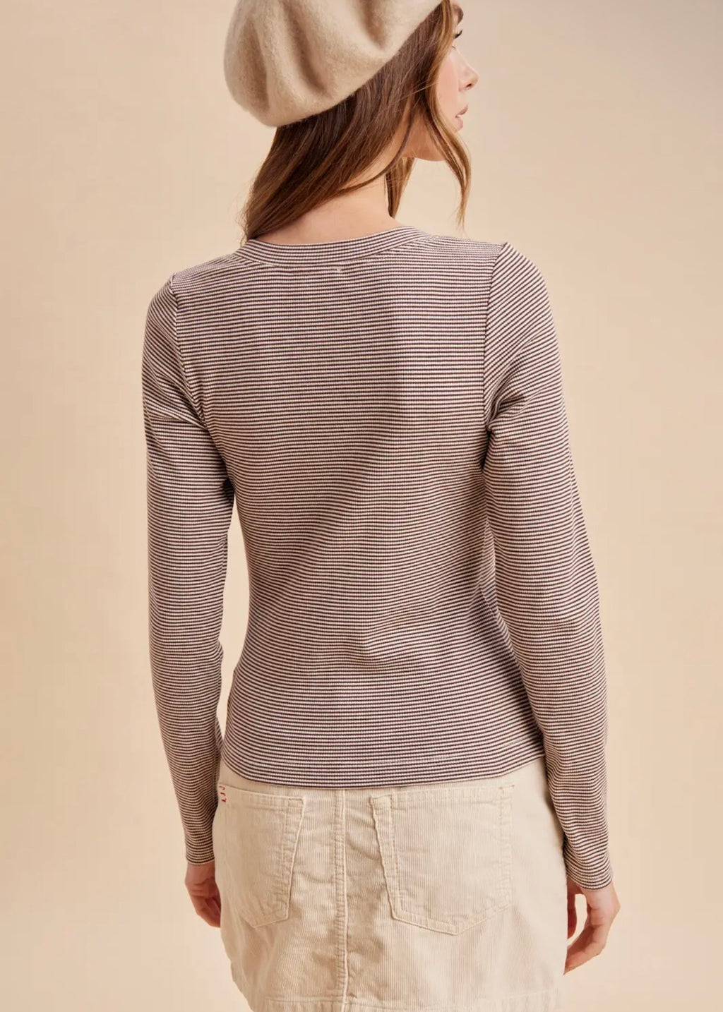 Striped Rib Knit ButtonTop | Mocha