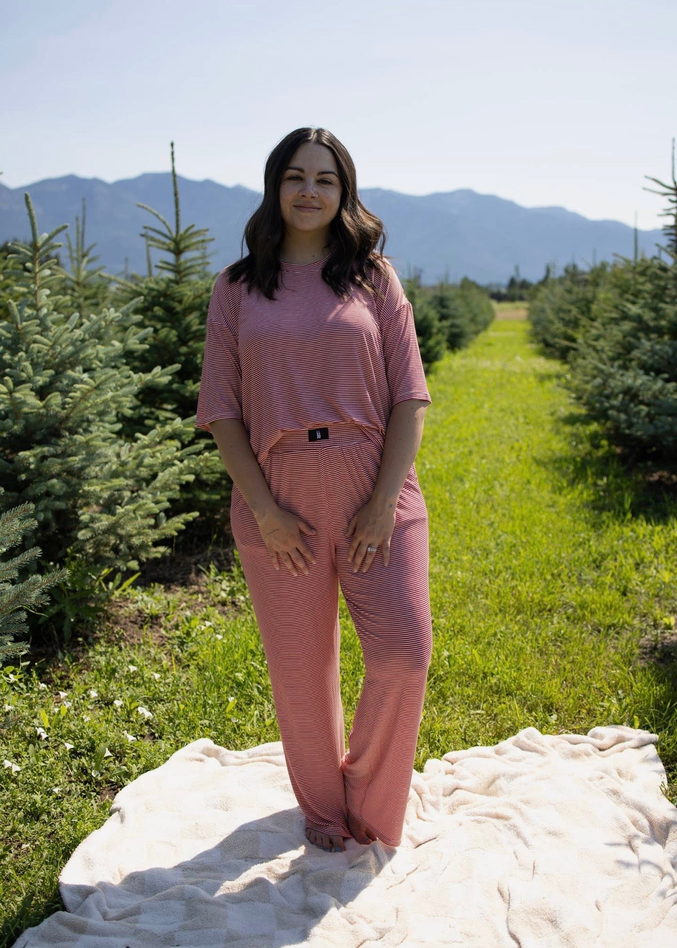 ✨PRE-ORDER | ETA 2 WEEKS✨ Bamboo Peppermint Stripe Ribbed Women’s Boxy Tee Lounge Set