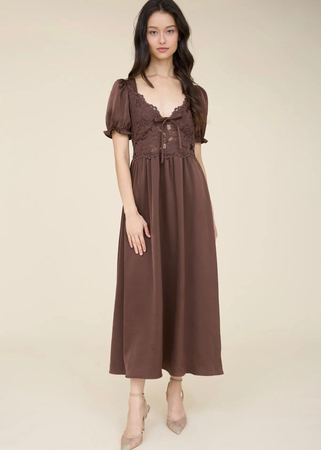 Clara Lace Satin Midi Dress