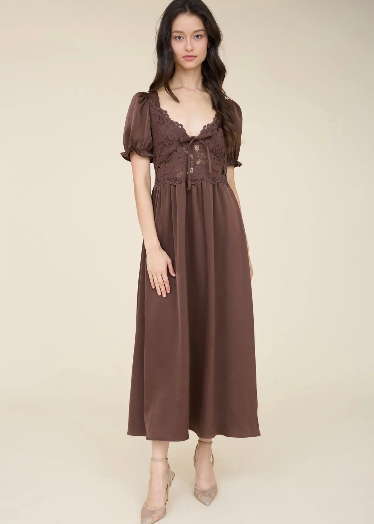 Clara Lace Satin Midi Dress