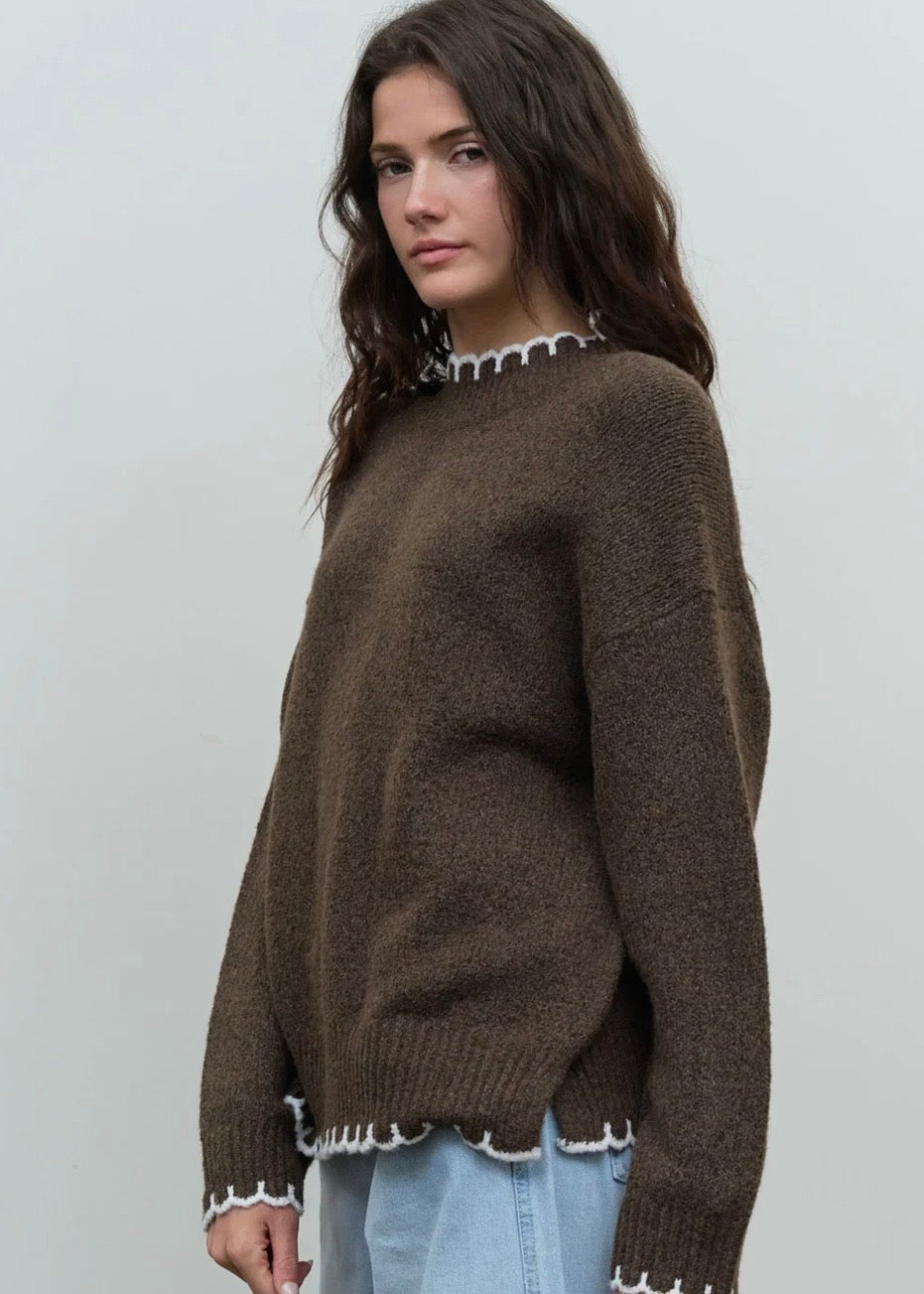 Scalloped Trim Knit Pullover